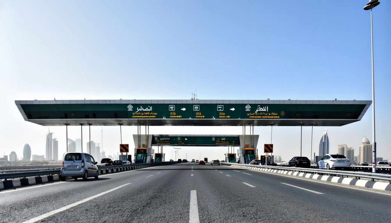Modern toll gate on a Dubai highway
